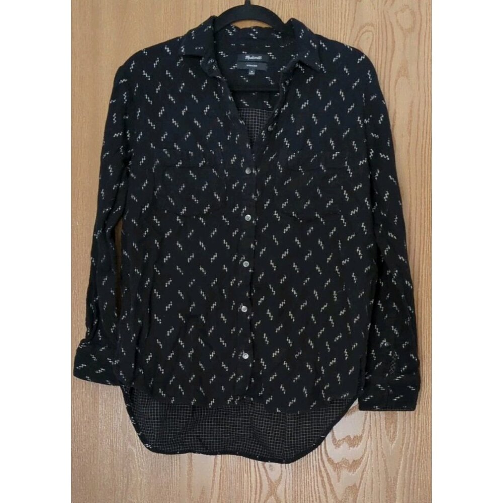Madewell Size S Button Front Long Sleeve Ex-boyfriend Shirt Ikat Black Pre-owned
